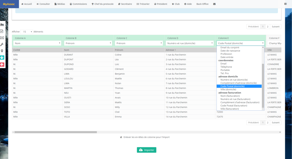 Import fichier membre_gestion des membres