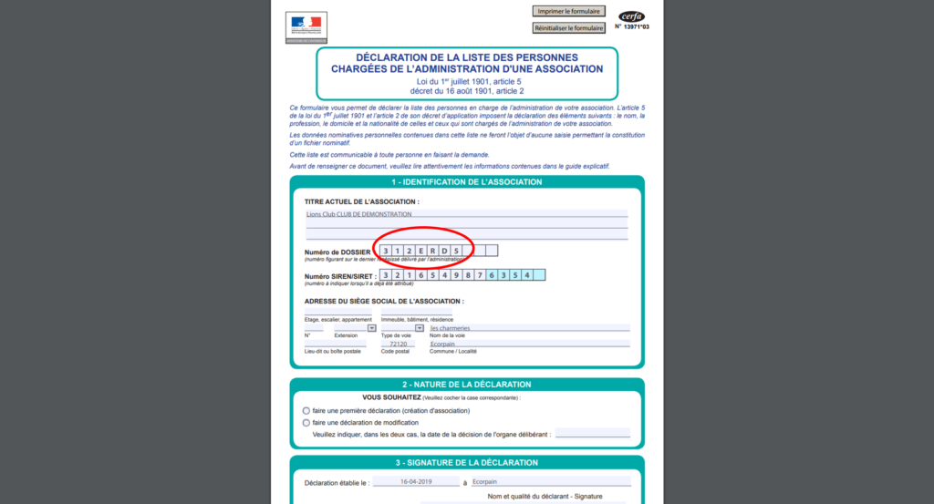CERFA déclaration préfectorale
