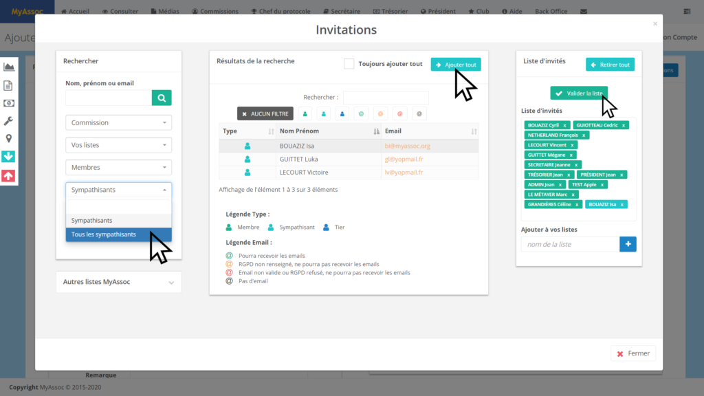 liste invités réunion